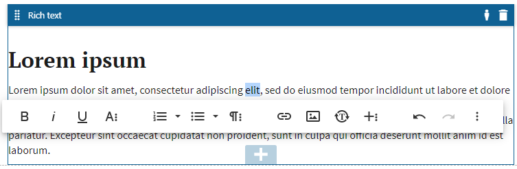 Editing content using the Rich text widget in the page builder