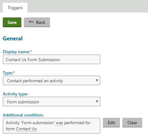 Trigger that starts the marketing automation process when users submit a form