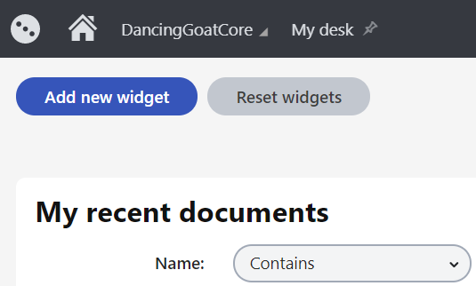 Widget actions at the top of a dashboard page