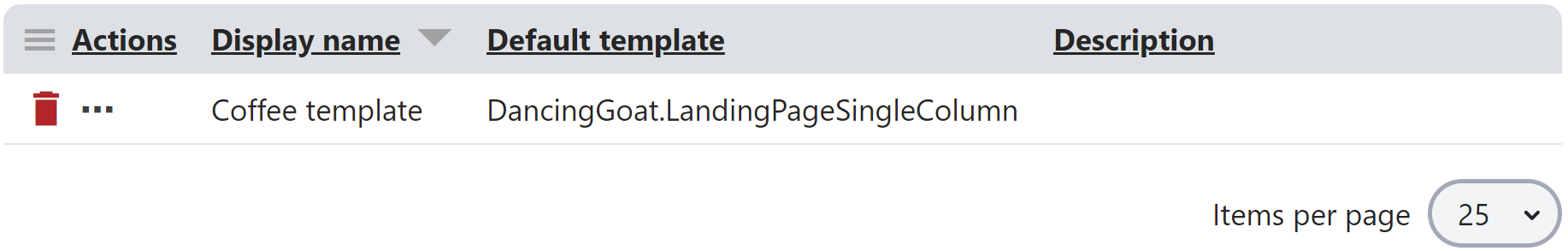Page templates listing