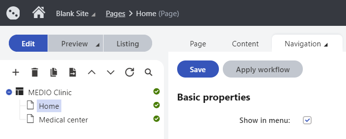 Choosing whether a page is visible in the website’s navigation menu