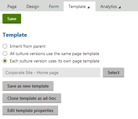 Configuring a page to use a separate page template for each culture