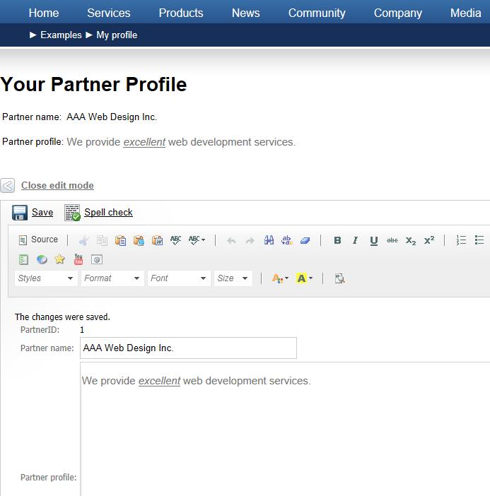 Editing the partner profile