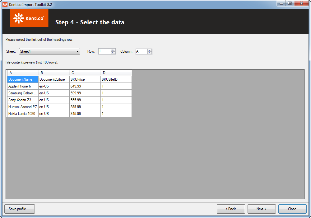 Selecting the data from an XLSX/XLSM or CSV file