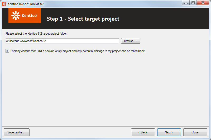 Selecting the target project