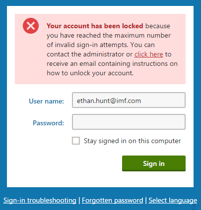 Locked account after exceeding the number of invalid sign-in attempts