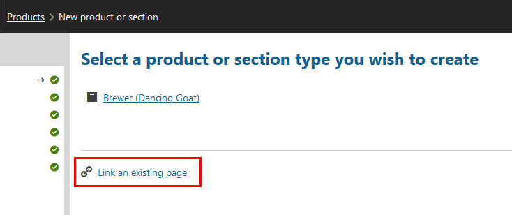 Linking existing products or sections