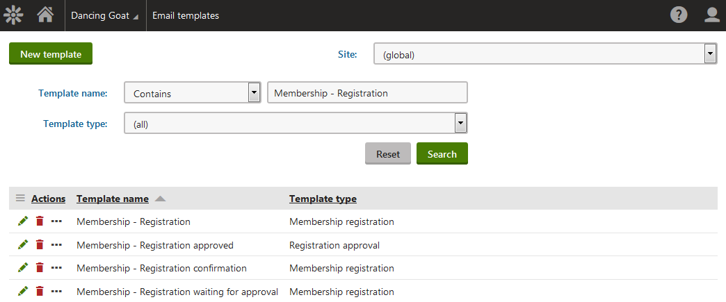 Email templates for registration