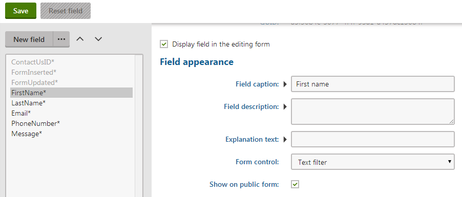 Setting the form control for a filter form field