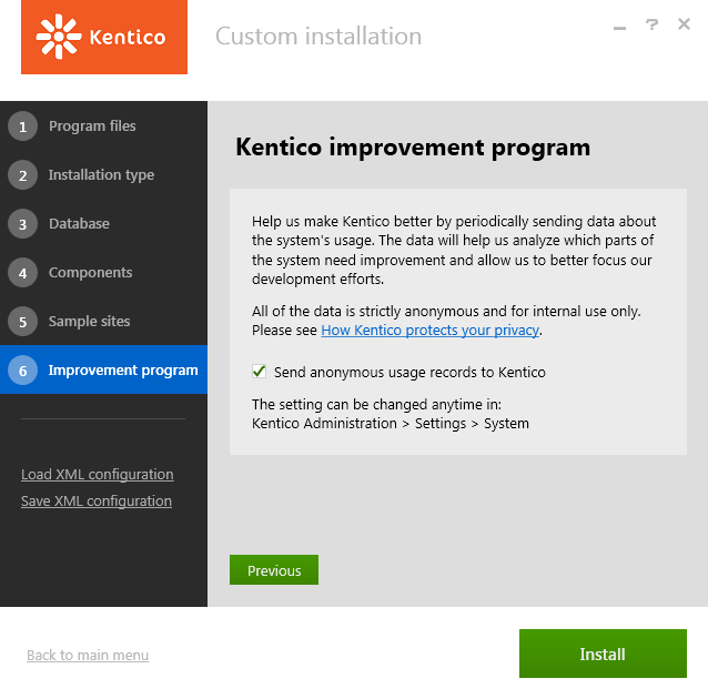 Opting in for the Kentico improvement program