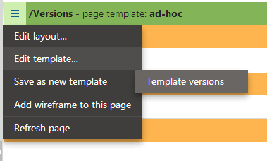 Acessing the versions of the page template on the Design tab