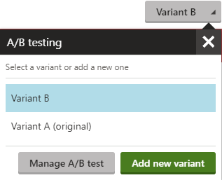 Managing an A/B test using the selector