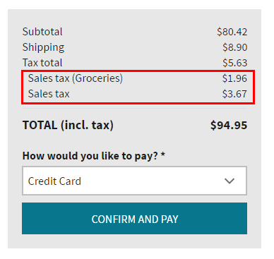 Tax summary displayed on a checkout page