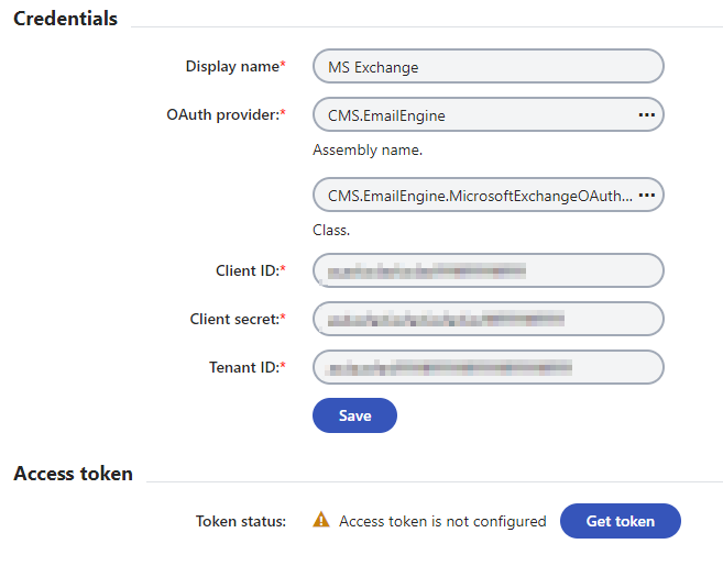 Configuring OAuth credentials for Microsoft Exchange Online