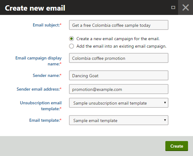 Creating a new campaign email