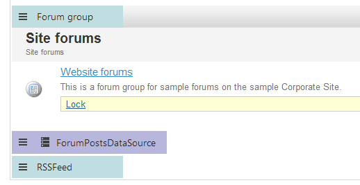 Forum posts data source and RSS feed web parts on the Design tab