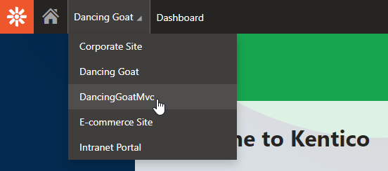 Selecting the Dancing Goat MVC website.