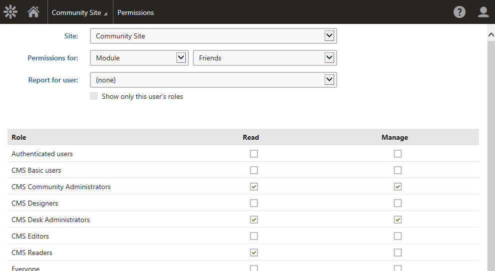 Configuring permissions for the Friends application