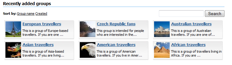 Example: A list of groups related to traveling