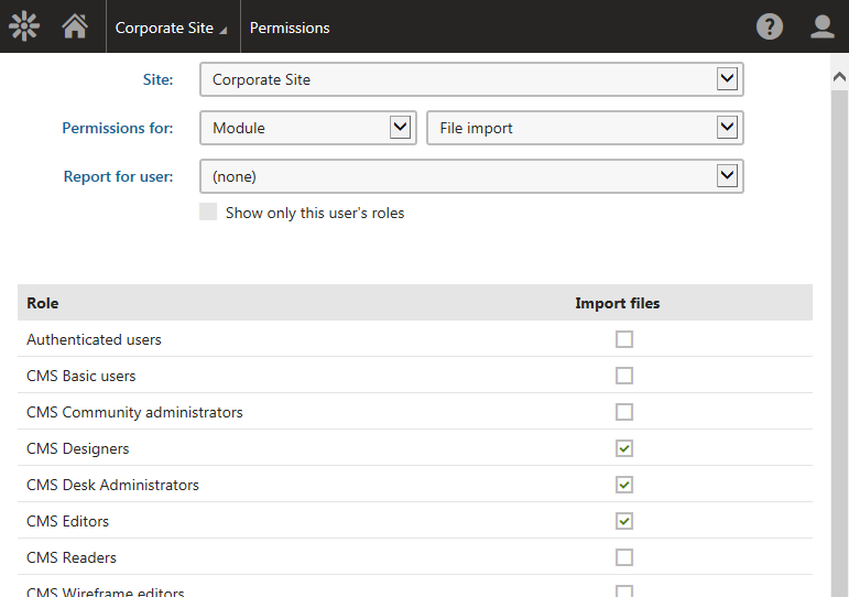 Configuring permissions for the File import module