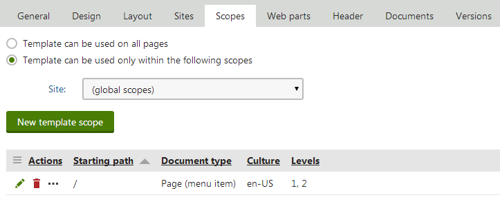 Allowing a template only for Page (menu item) documents in the English culture, on the first two levels of the content tree