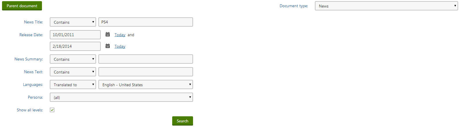 Filtering documents in Listing mode