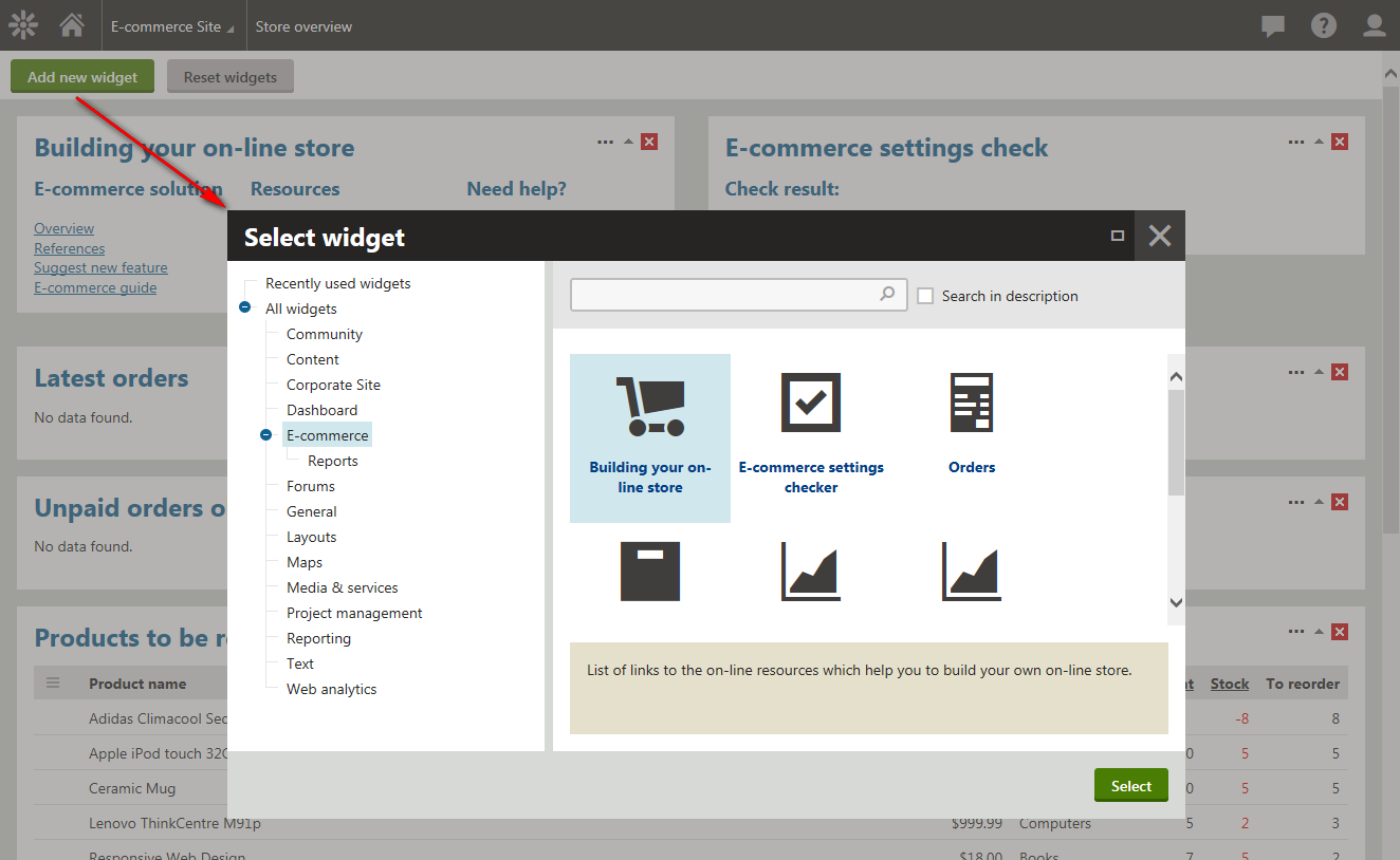 Configuring the Store overview application
