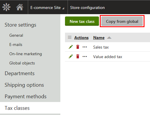Using site-specific settings for tax classes
