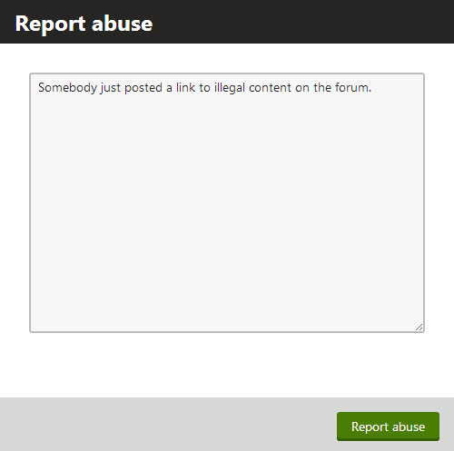 Example of the Report abuse dialog
