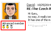 A user badge displayed with a forum post