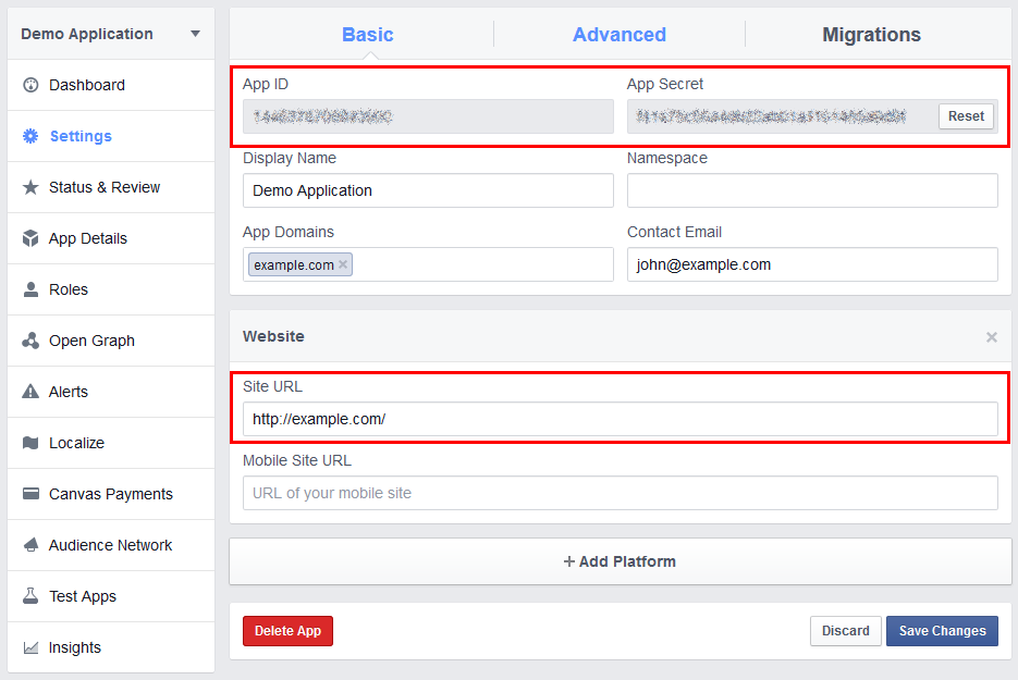 Setting up your Facebook app to enable users to log in to your website using their Facebook account