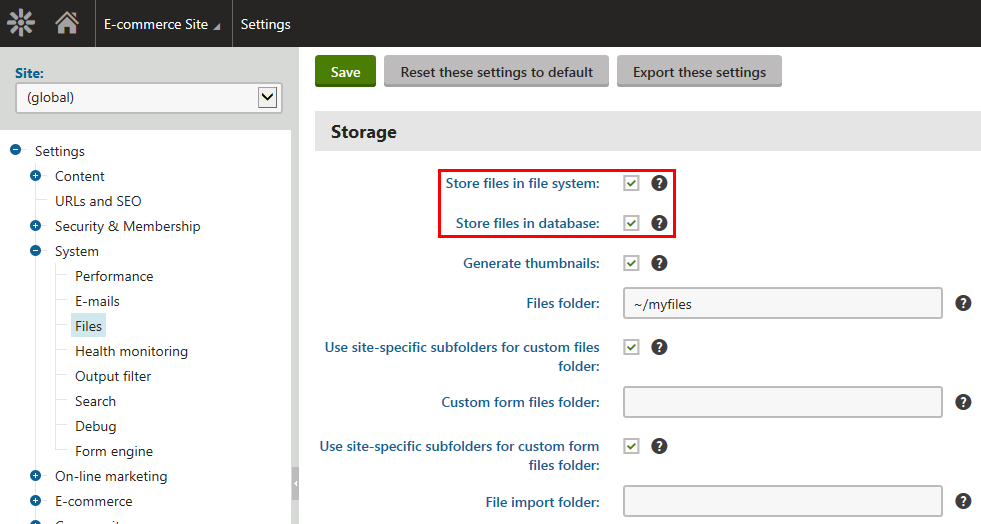 Configuring file storage settings