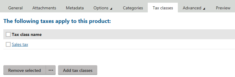 Editing a product - selecting tax classes