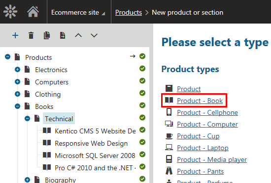 Selecting a product type