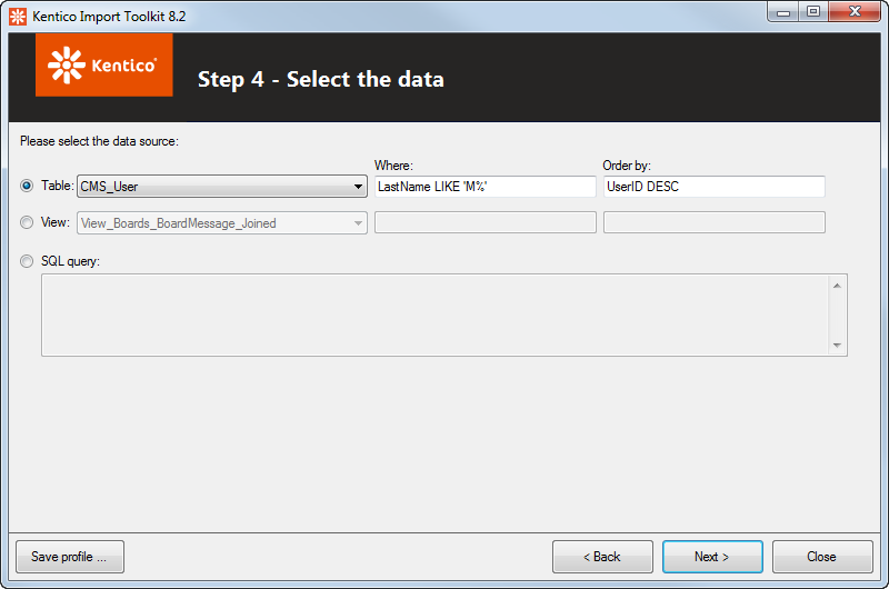 Specifying a database data source