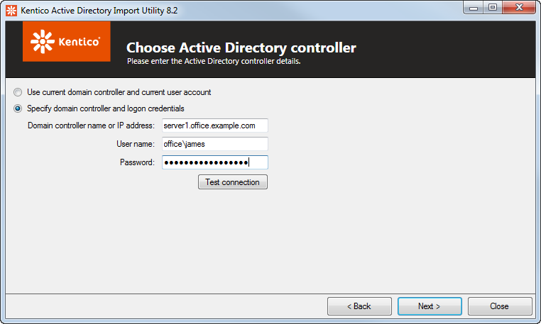 Specifying the AD domain controller