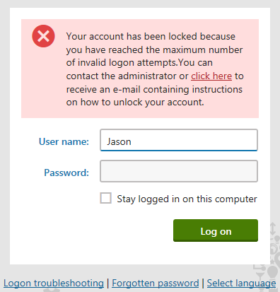 Locked account after exceeding the number of invalid logon attempts