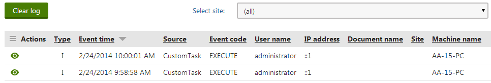 Information events logged by the custom scheduled task