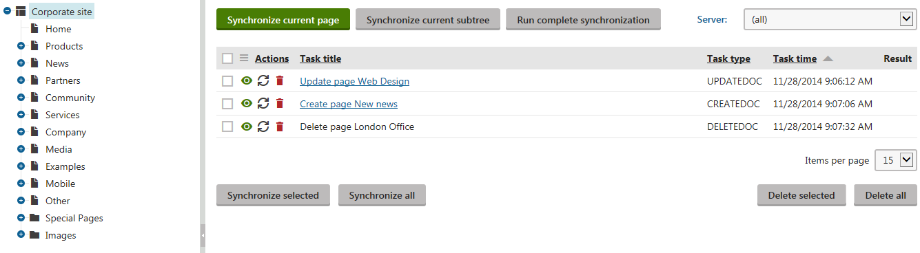 Synchronizing content - pages