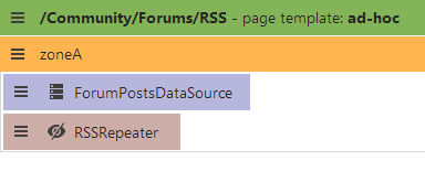 Forum posts data source and RSS repeater web parts on the Design tab