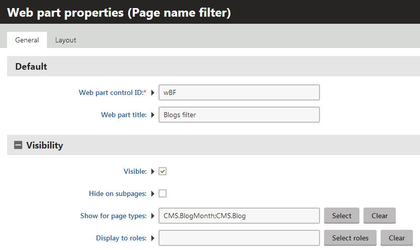 Setting the page types on which a web part is visible