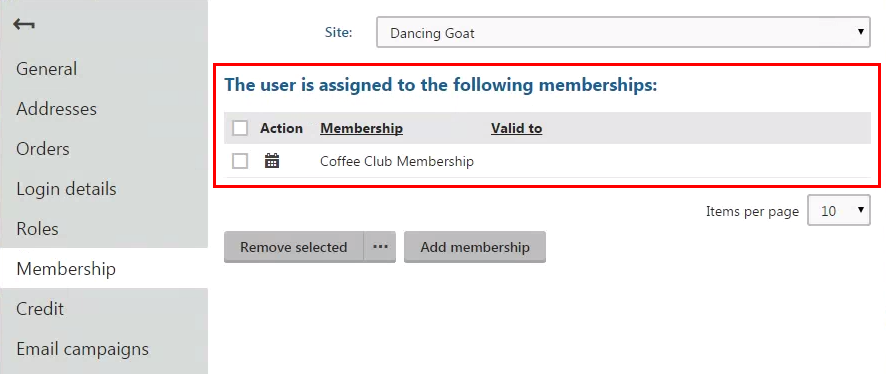 Assigned memberships