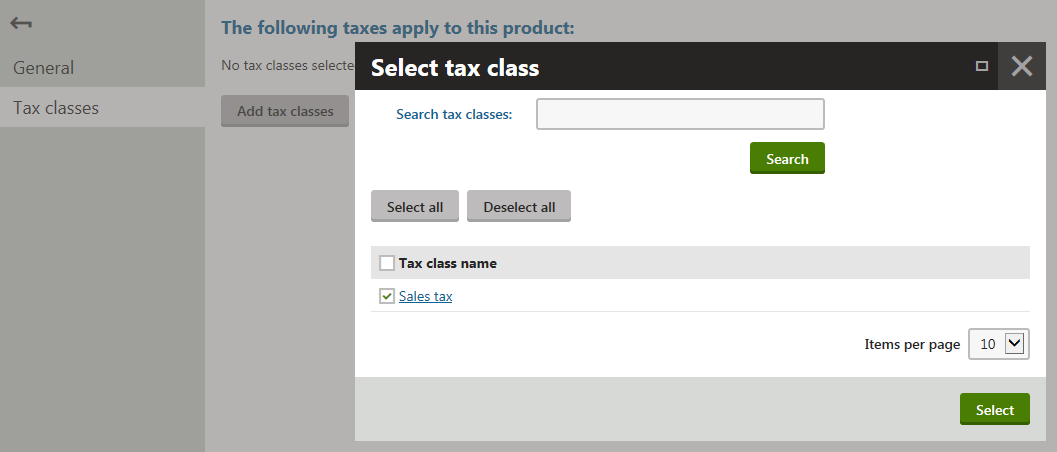 Selecting tax classes