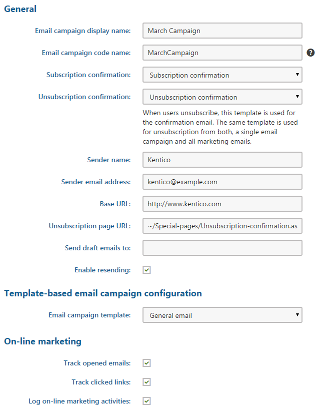 Configuring static email campaign