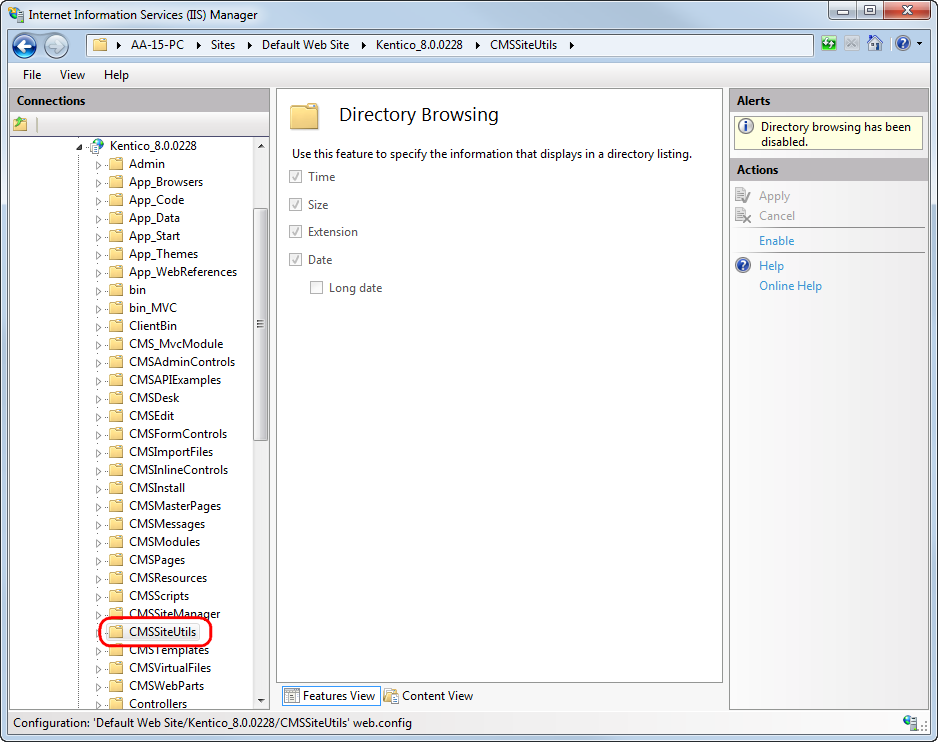 Disabling Directory Browsing in IIS