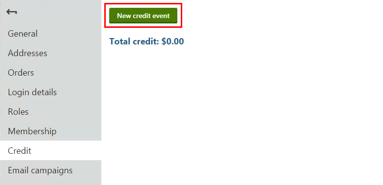 Clicking New credit event