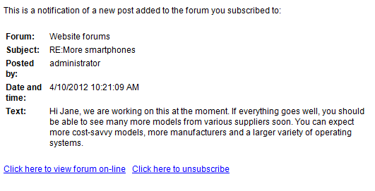 New forum post notification e-mail