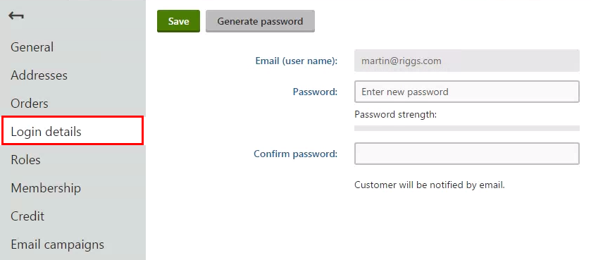 Switching to the Login details tab