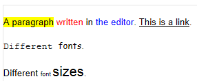 Formatted text in the editor