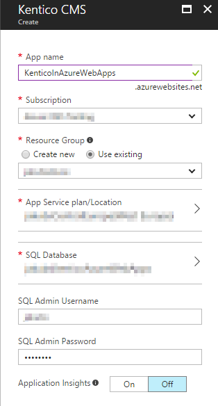 Creating a Kentico instance in Azure Web Apps